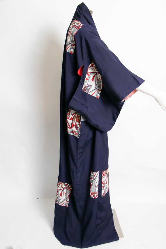 1970s Kimono Japanese Robe Embroidered Blue Rayon - image 3