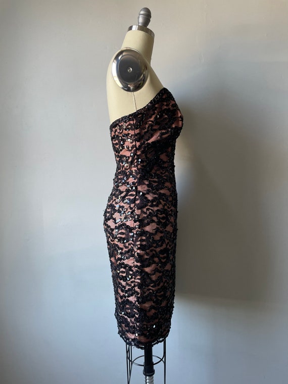 1980s Dress Tadashi Strapless Sweetheart Sequin L… - image 2