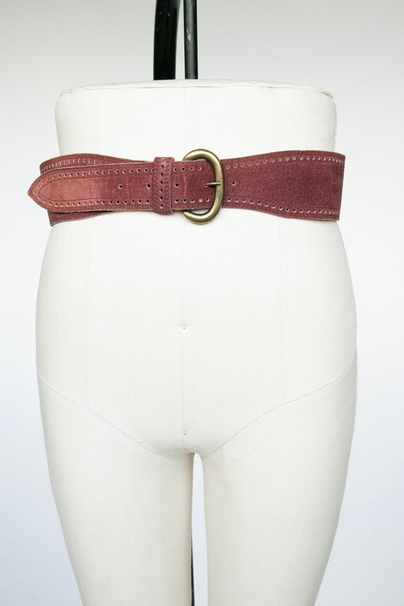 1980s Belt Suede Leather Cinch Waist Plum Gem