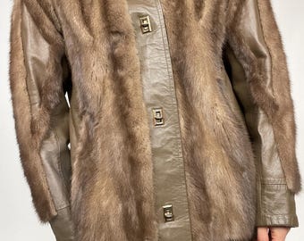 1960s Fur Coat Mod Leather + Mink Plush S / XS
