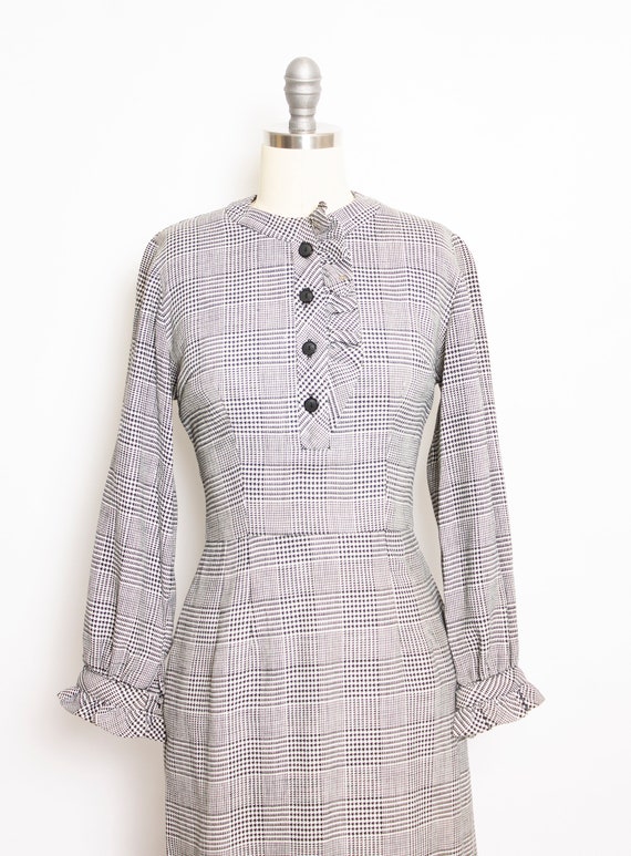 1950s Dress Wool Herringbone Fitted S - image 4