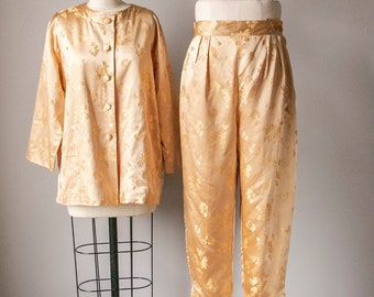 1950s Lounge Set Silk Pajamas Pants Set M