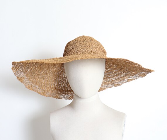 Vintage 1940s Straw Hat Wide Brim Woven 50s