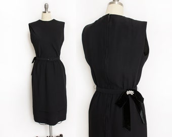 1960s Dress Black Crepe Sleeveless S