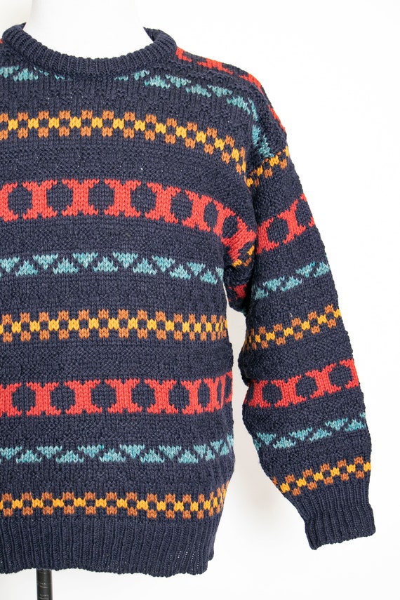 1900s Wool Sweater Men's Striped Knit Crewneck L - image 4