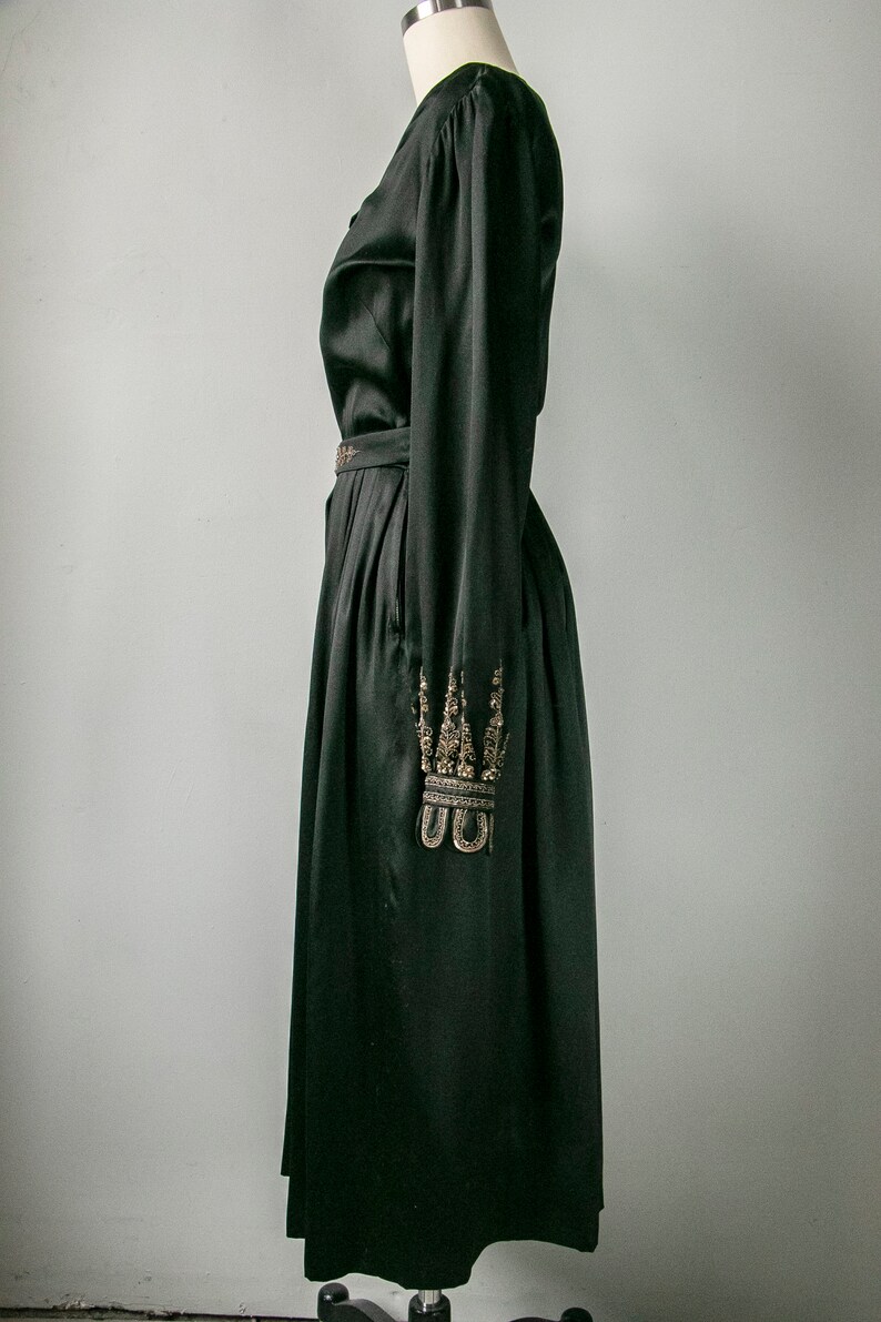 1930s Dress Black Silk Beaded XS image 3