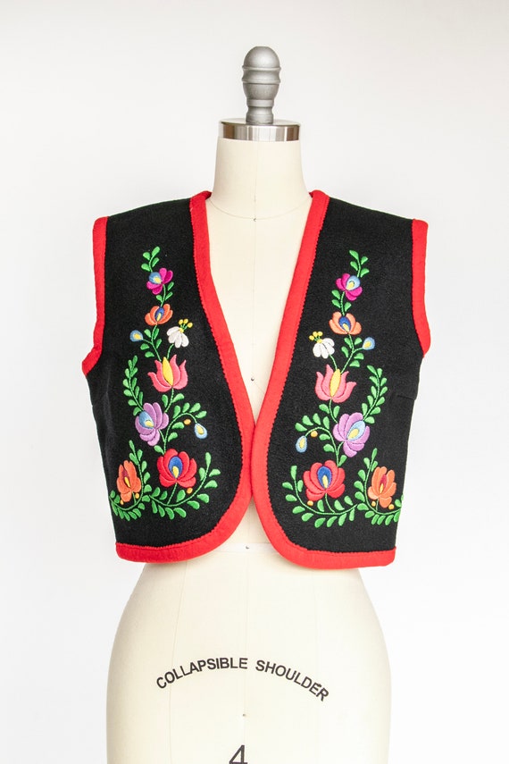 1970s Ethnic Vest Wool Embroidered Waistcoat S - image 1