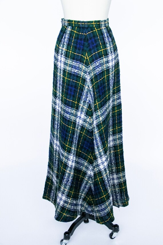 1970s Full Maxi Skirt Wool Tartan Plaid Long S - Gem