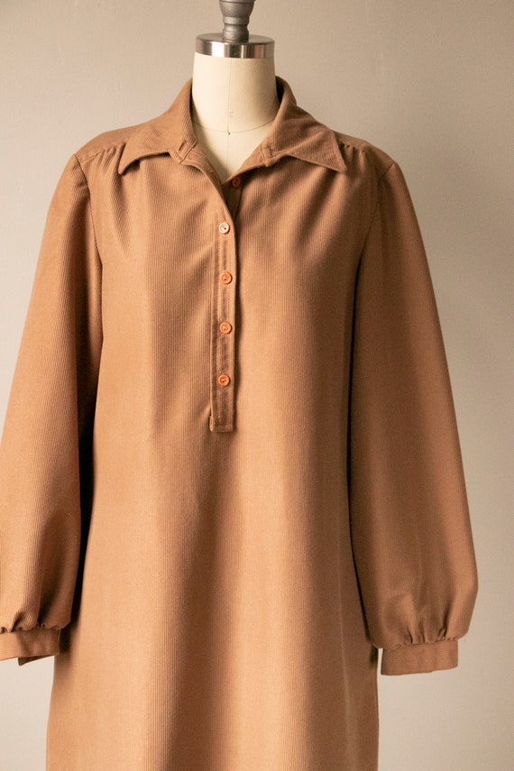 1970s Dress Brown Corduroy Shirtfront M - image 9