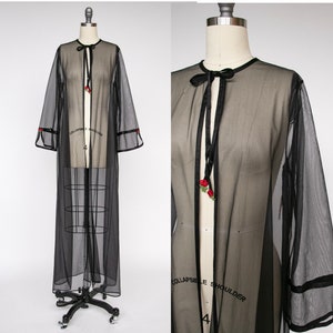 1970s Duster Sheer Chiffon Robe Dress S/M image 1