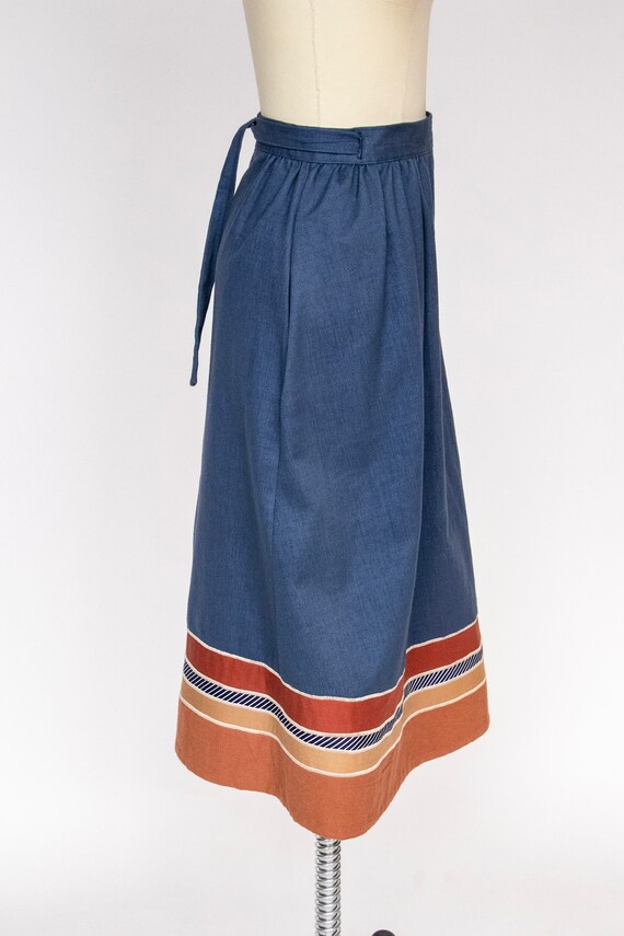 1970s Wrap Skirt Cotton Denim Patchwork M - image 4