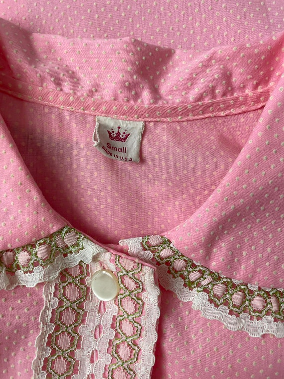 1970s Smock Lounge House Dress Pink Dots S - image 9