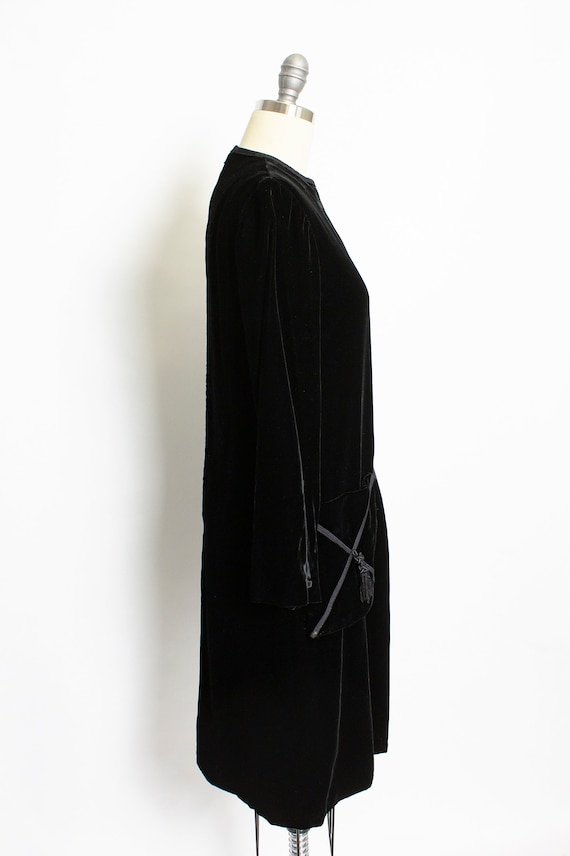 1960s Dress Black Velvet Tassels Pockets S - image 2