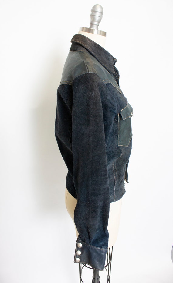 EAST WEST Leather Jacket Blue Suede 1970s XS Gem