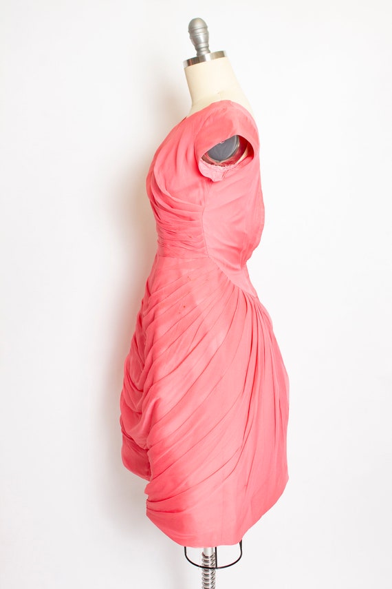 1950s Dress Pink Chiffon Ruched XS - image 3