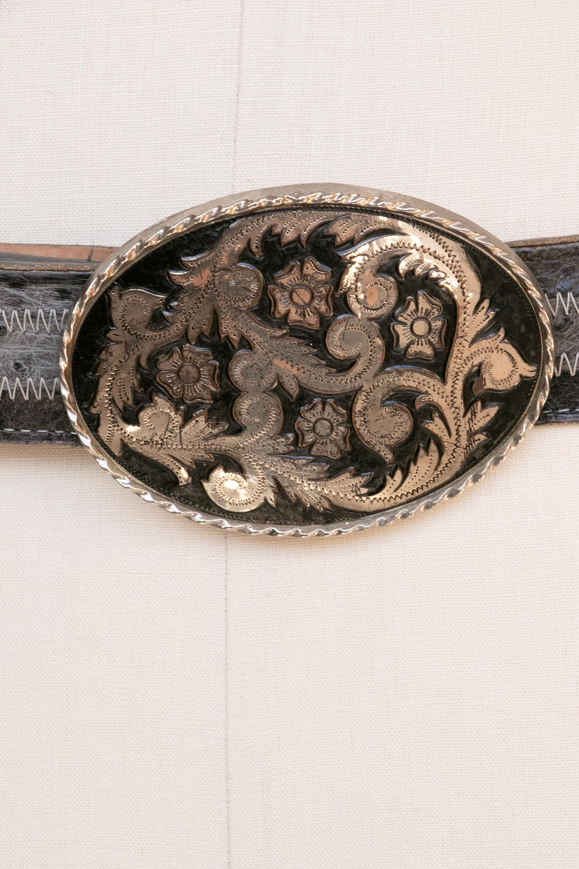 DONALDO Genuine Ostrich Leather Western Belt Cream Ivory Oversized Buckle Sz.40 Belt Genuine Ostrich Ivory | Luxury Handmade Leather main image 4