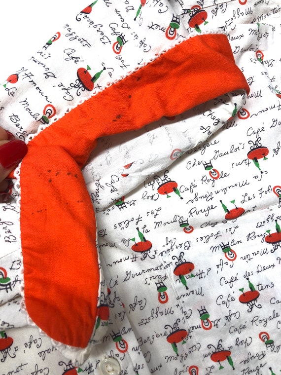 1950s Shirt Novelty Print French Cafe Blouse M - image 9