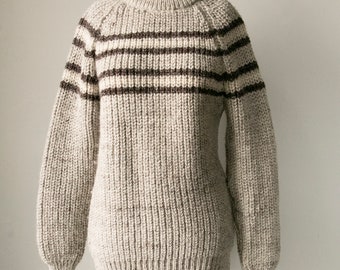 1970s Sweater Striped Wool Knit Pullover S