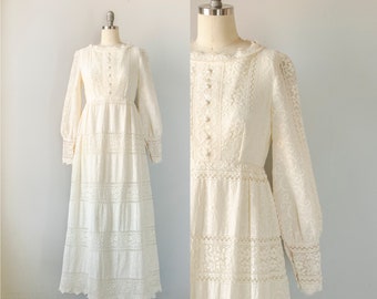 Robe longue des années 1960 Emma Domb robe de mariée en dentelle S