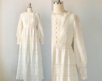 1960s Maxi Dress Emma Domb Wedding Gown Lace S