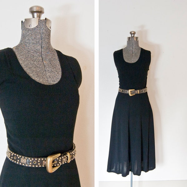 Vintage 1940s Dress - Little Black Rayon Sleeveless Day Dress 40s 30s - Medium