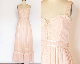 1970s Gunne Sax Maxi Dress: Navy Cabbage Rose Print, Velvet Corset ...