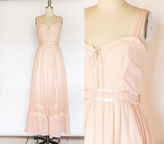 1970s Gunne Sax Dress Sleeveless Corset Maxi XS s… - image 1