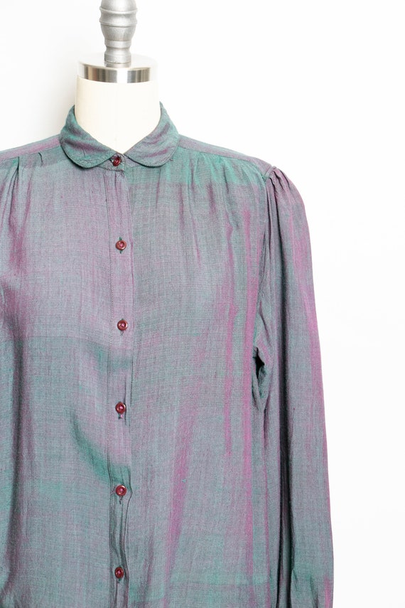1970s Blouse India Cotton Sharkskin Shirt M - image 4