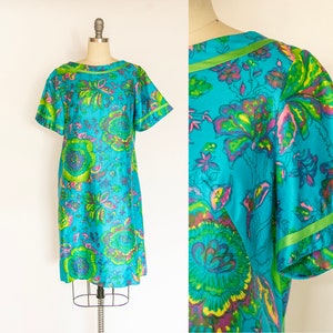 1960s Dress Printed Cotton Shift M