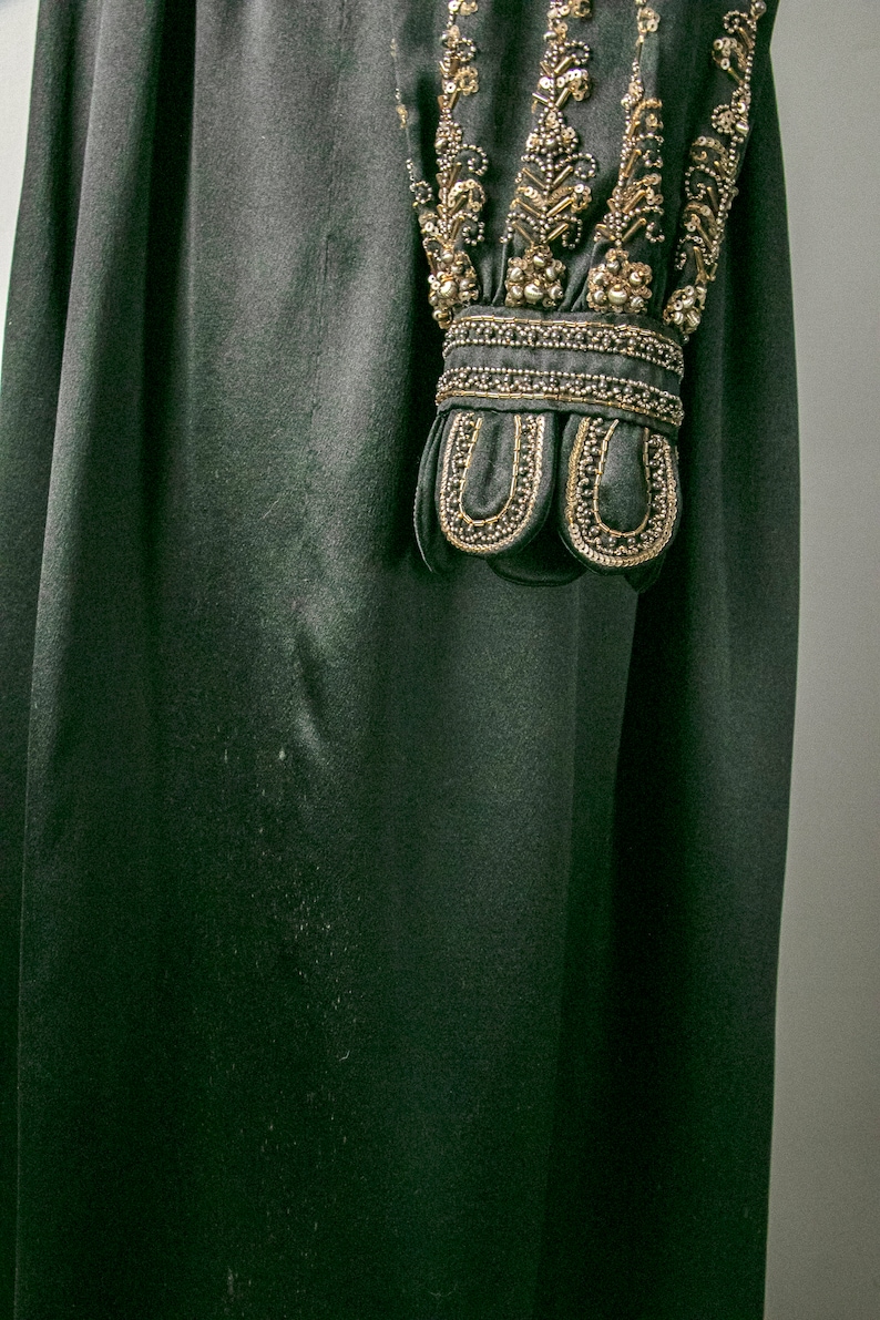 1930s Dress Black Silk Beaded XS image 5