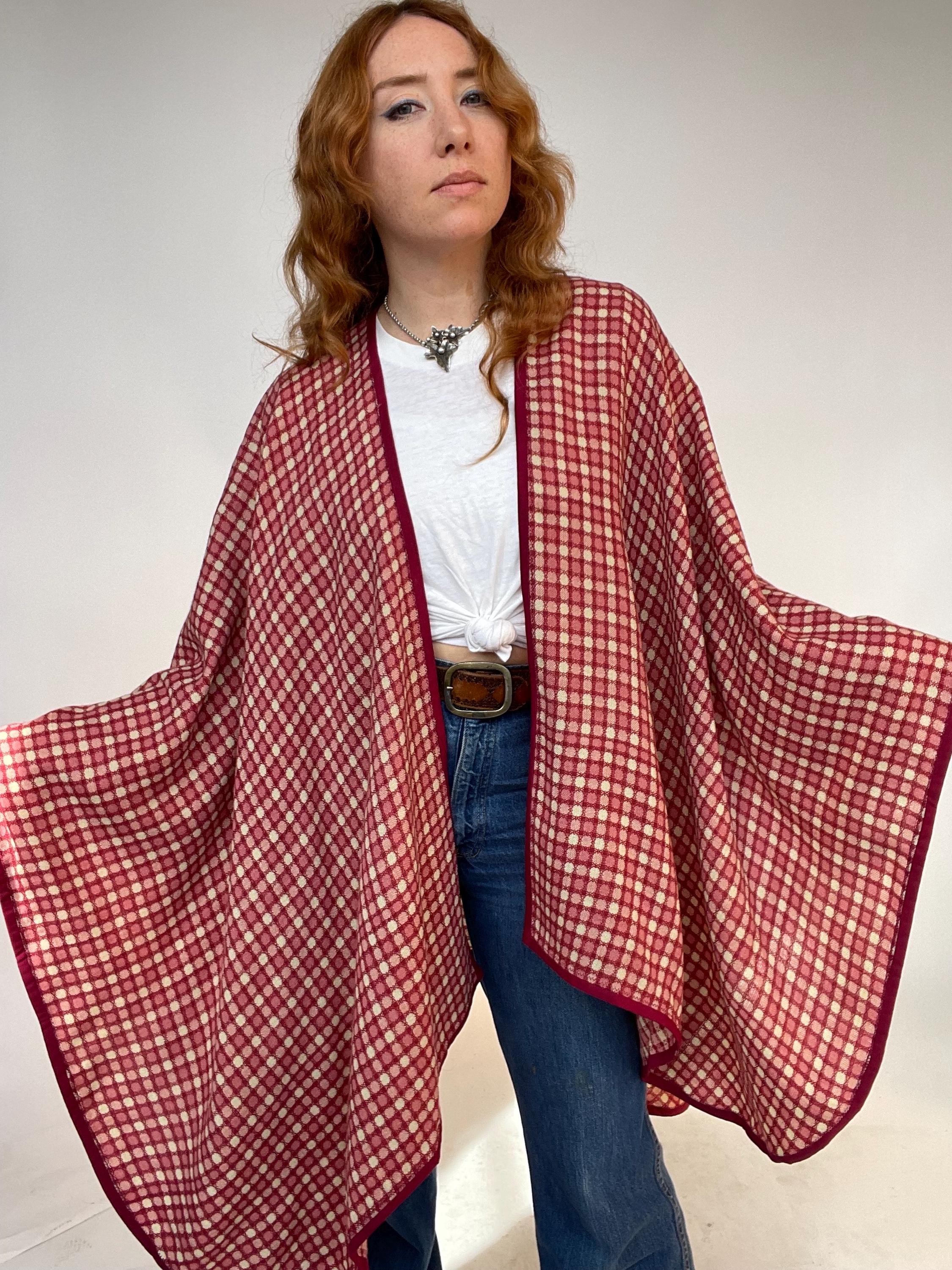 80s～ wool poncho coat 1980s Wool Woven Poncho Cape Coat - Etsy