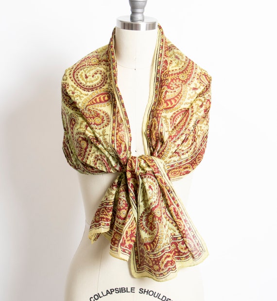 India Cotton Scarf Long Printed Wrap 1970s - image 1