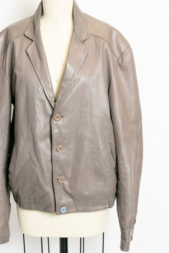 1980s Leather Jacket Taupe Large - image 3