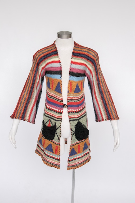 1970s Young Edwardian Knit Cardigan Sweater Strip… - image 1