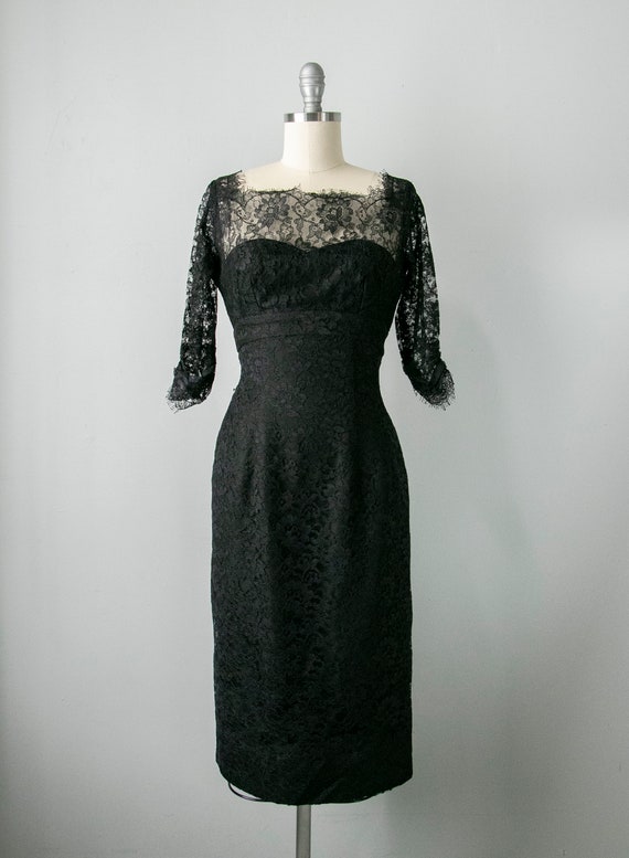 1950s Dress Black Illusion Chantilly Lace XS - image 9