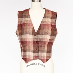 1970s Vest Top Plaid Wool Waistcoat M