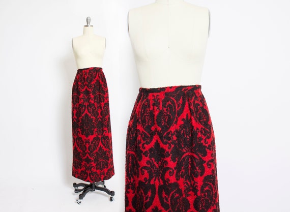 1960s Maxi Skirt Wool Boucle Damask S - image 1