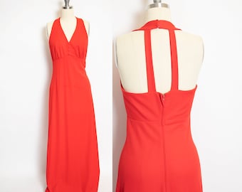1970s Maxi Dress Red Low Back S