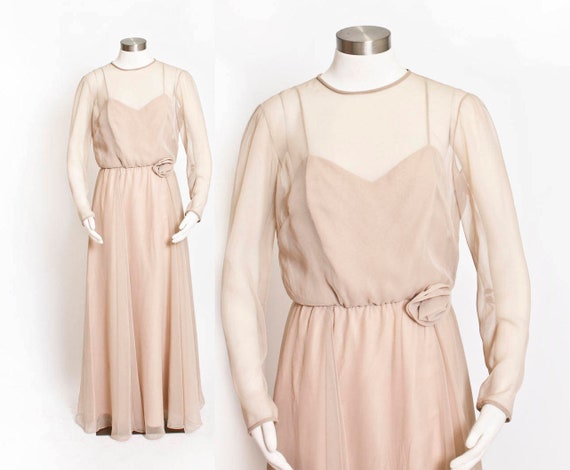 1960s Dress Miss Elliette Chiffon Illusion Gown M - image 1