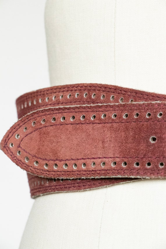 1980s Belt Suede Leather Cinch Waist Plum - image 7