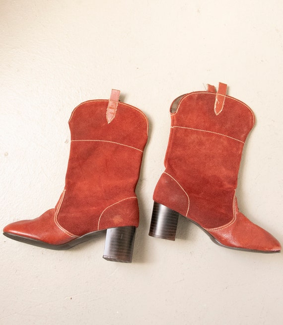 1970s Boots Suede Leather GoGo Cowboy 6 - image 2