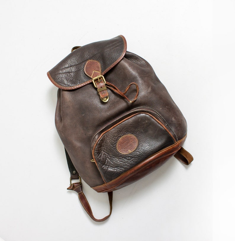 Vintage Leather Backpack Eddie Bauer Brown Leather Brass Etsy
