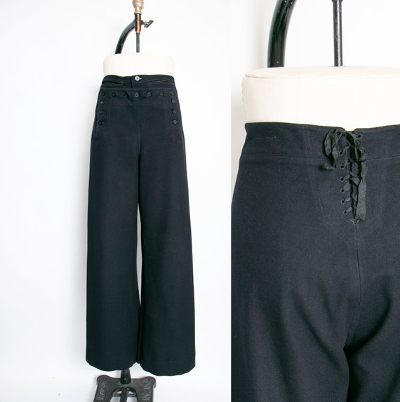 1950s Sailor Pants Wool High Waist Wide Leg Navy 3