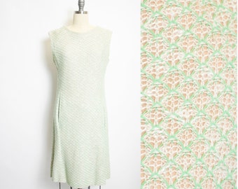 1960s Dress Illusion Knit Green Shift Sage M