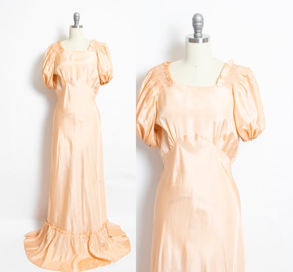 1930s Dress Peach Taffeta Full Length Gown Medium