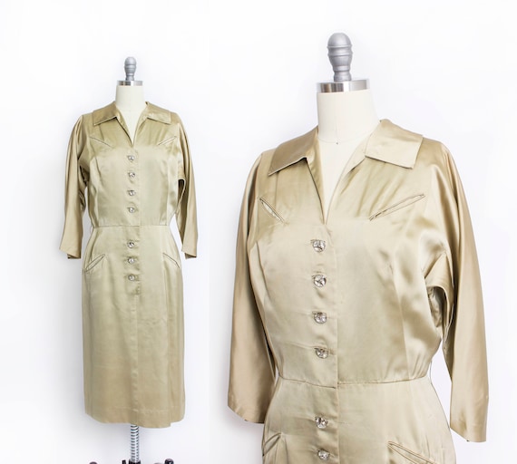 1950s Dress Eisenberg Original Silk Satin Rhinest… - image 1