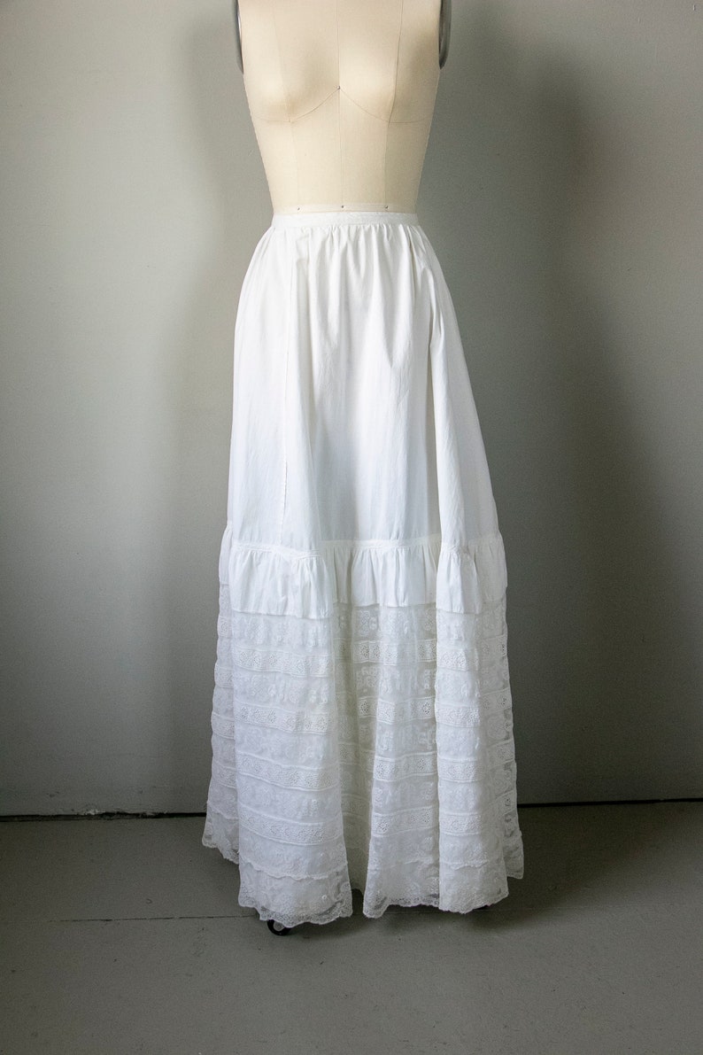Antique Skirt Edwardian Cotton Lace Petticoat XS image 9
