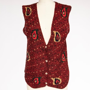 1980s Sweater Vest Wool Hand Knit Top S