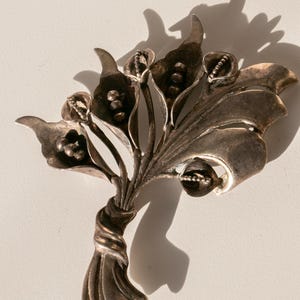 Vintage 1950s Sterling Silver Brooch Oversized Floral