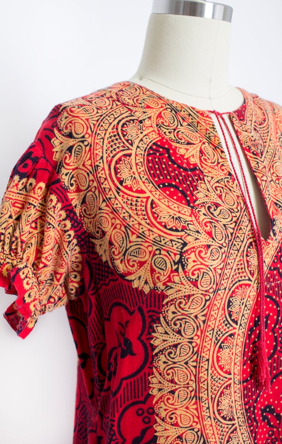 1970s Dress Cotton Red Boho S - image 2